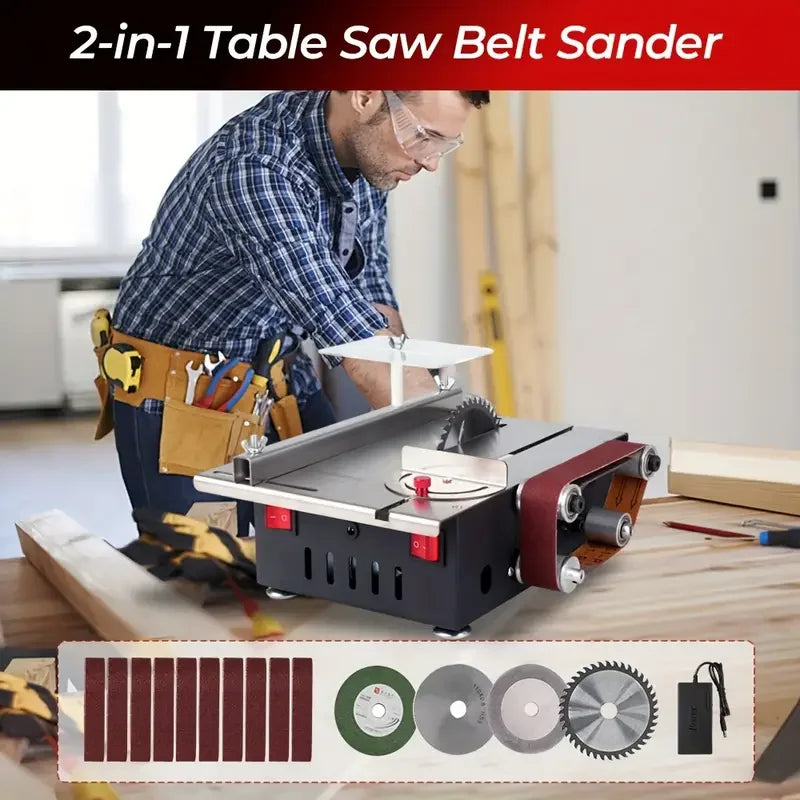 300W Bench Saw & Belt Sander 33mm Cutting Depth DIY Woodworking Tools for Precision Cutting Sanding Benchtop Power Tool