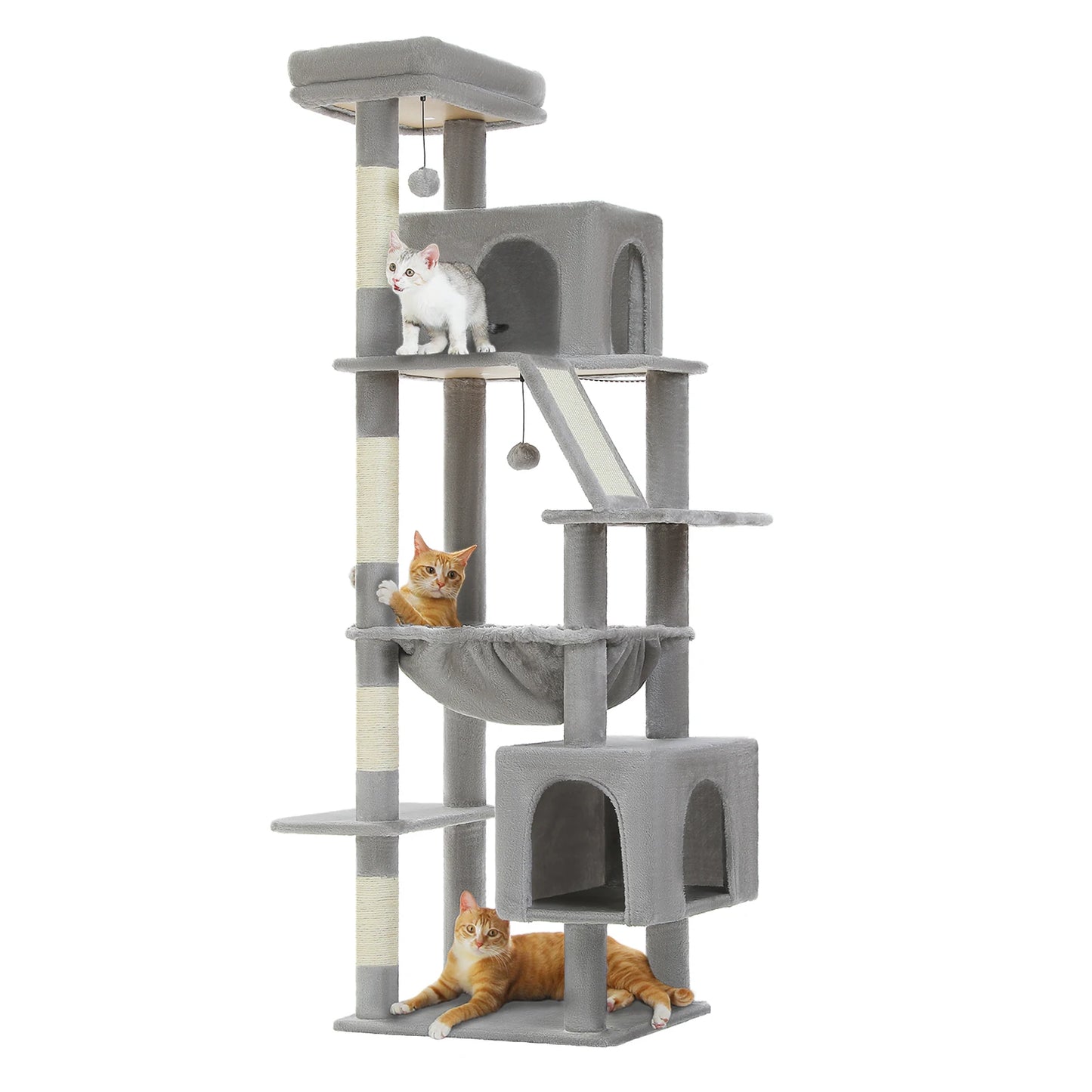 Cat Tree for Large Cats, Tall Cat Tower for indoor Cats Multi-level Cat House Furniture with 2 Big Condo Pad Bed Scratching Post