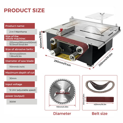 300W Bench Saw & Belt Sander 33mm Cutting Depth DIY Woodworking Tools for Precision Cutting Sanding Benchtop Power Tool