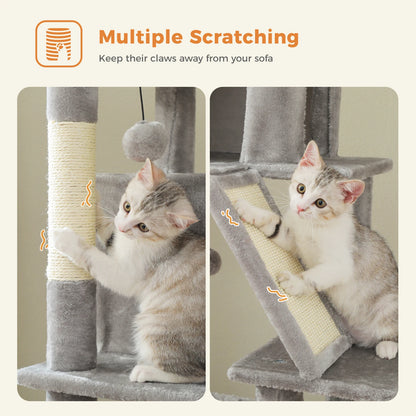 Cat Tree for Large Cats, Tall Cat Tower for indoor Cats Multi-level Cat House Furniture with 2 Big Condo Pad Bed Scratching Post