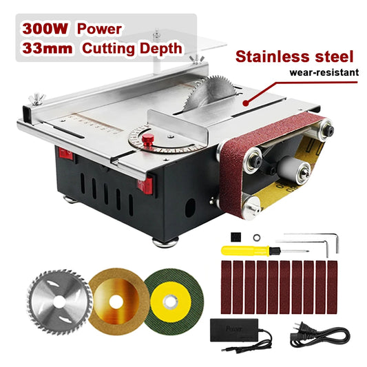 300W Bench Saw & Belt Sander 33mm Cutting Depth DIY Woodworking Tools for Precision Cutting Sanding Benchtop Power Tool