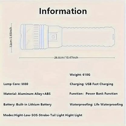 10000W Built-in Battery Flash Light Emergency Spotlights 9km 990000000LM Most Powerful Led Flashlights Tactical Torch 25000mah