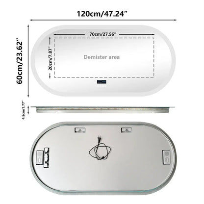 Large Bathroom Mirror Oval LED Vanity Mirror Wall Mounted w Bluetooth, Digital Display, Back Front Lit, Anti Fog for Hotel Hall