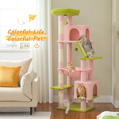 Cat Tree for Large Cats, Tall Cat Tower for indoor Cats Multi-level Cat House Furniture with 2 Big Condo Pad Bed Scratching Post