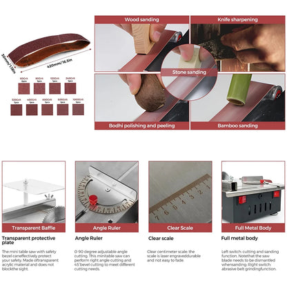 300W Bench Saw & Belt Sander 33mm Cutting Depth DIY Woodworking Tools for Precision Cutting Sanding Benchtop Power Tool