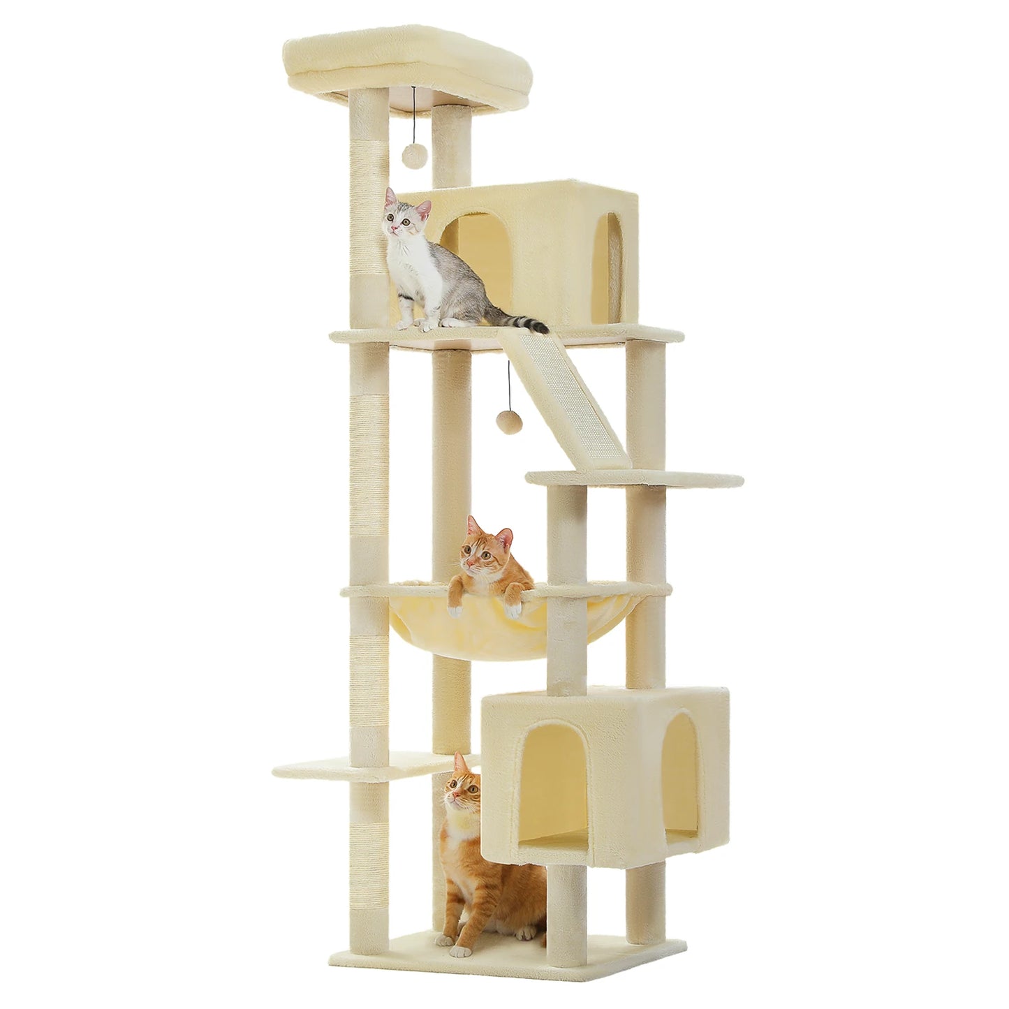 Cat Tree for Large Cats, Tall Cat Tower for indoor Cats Multi-level Cat House Furniture with 2 Big Condo Pad Bed Scratching Post