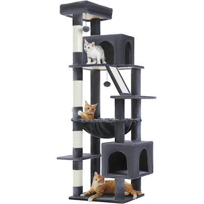 Cat Tree for Large Cats, Tall Cat Tower for indoor Cats Multi-level Cat House Furniture with 2 Big Condo Pad Bed Scratching Post