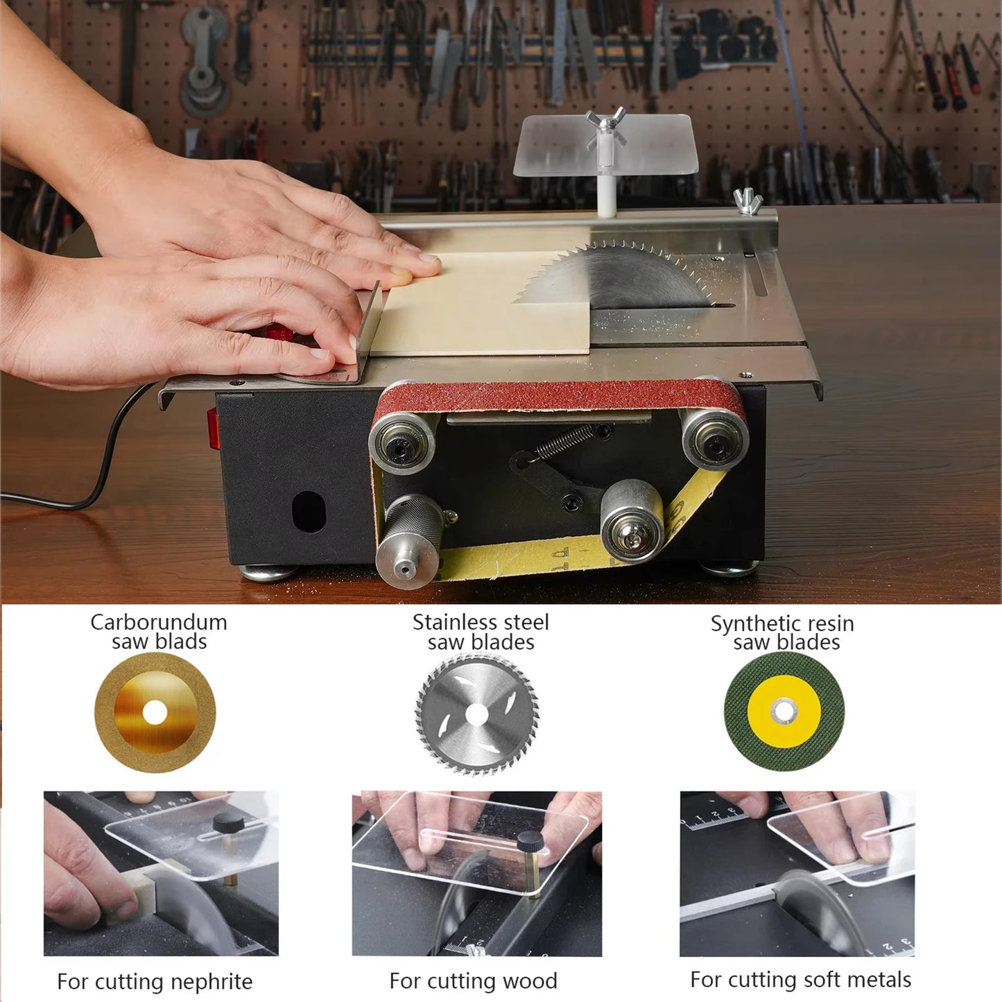 300W Bench Saw & Belt Sander 33mm Cutting Depth DIY Woodworking Tools for Precision Cutting Sanding Benchtop Power Tool