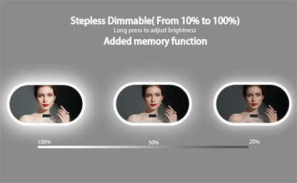 Large Bathroom Mirror Oval LED Vanity Mirror Wall Mounted w Bluetooth, Digital Display, Back Front Lit, Anti Fog for Hotel Hall