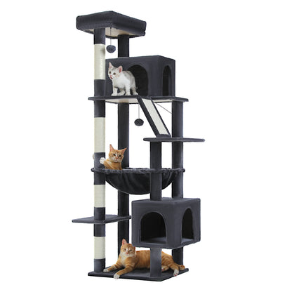 Cat Tree for Large Cats, Tall Cat Tower for indoor Cats Multi-level Cat House Furniture with 2 Big Condo Pad Bed Scratching Post